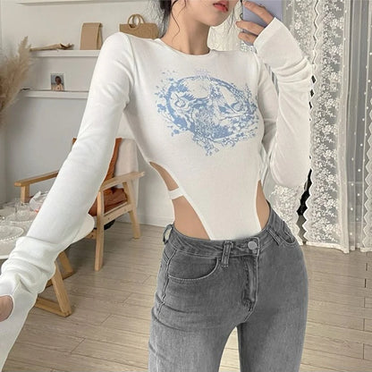 Summer Fashion New Women's Elegant and Sexy Jumpsuit Printed Street Motorcycle Hot Girl Slim Fit Versatile Jumpsuit T-shirt