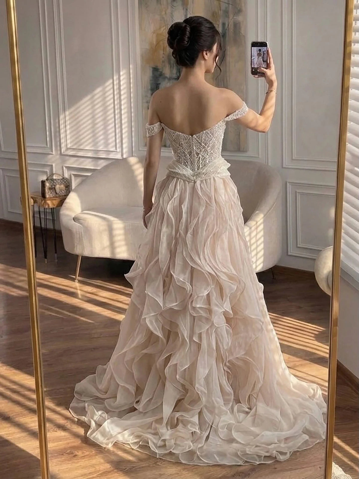 Serene Hill 2026 Luxury Nude Beaded Mermaid Evening Dress Elegant Gowns For Women Wedding Party Prom BLA73633 Customized