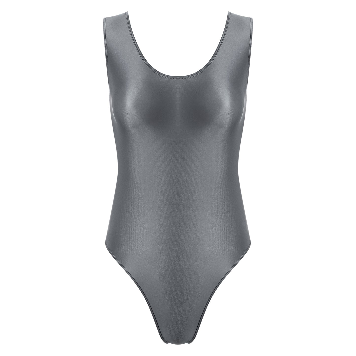 Women's Swimsuit One Piece Swimwear Oil Glossy Stretchy Gym Fitness Long Sleeve Round Neck Tights Leotard Bodysuit Clubwear