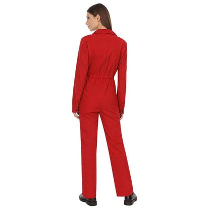 Womens Fashion Work Coverall Rompers Casual Solid Color Turn-Down Collar Long Sleeve Button Jumpsuit Travel Holiday Cargo Pants