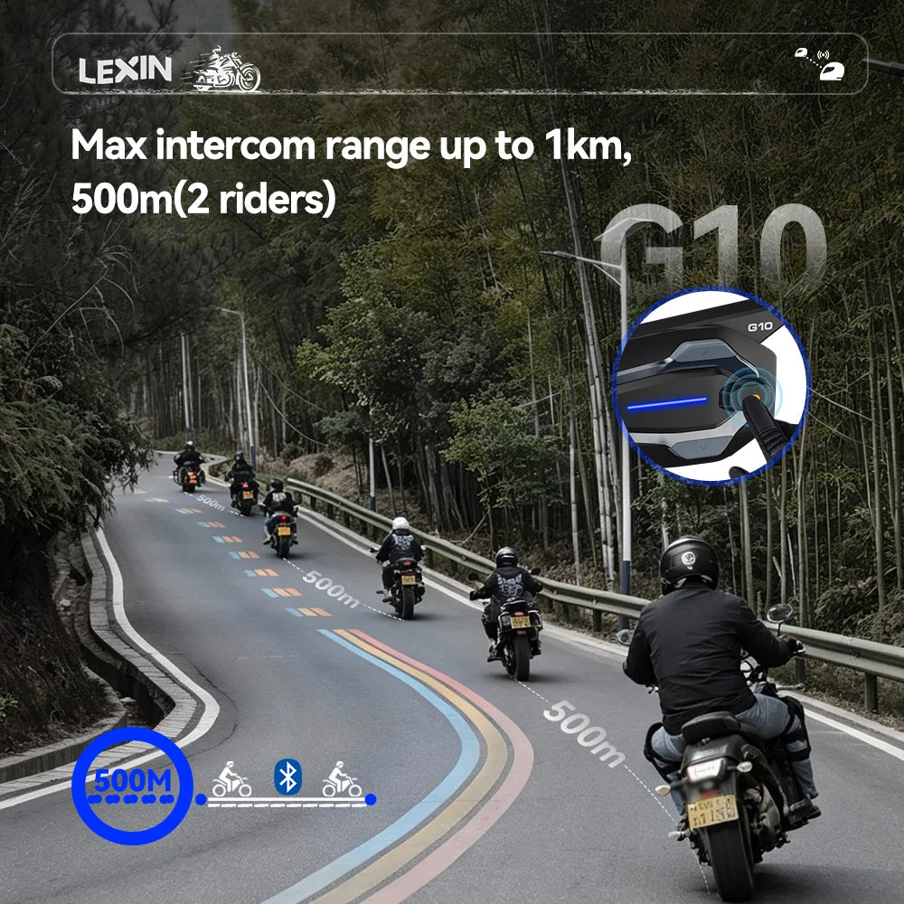 NEW-LEXIN G10 Motorcycle Helmet Intercom,8 riders Dual Qualcomm Bluetooth 5.1 intercom,Parallel Audio- intercom and stream music