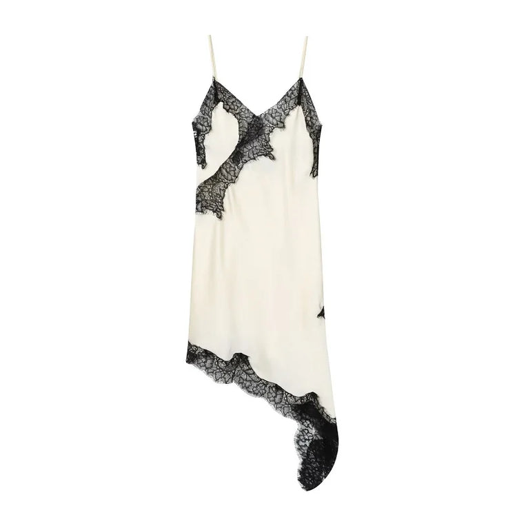 MUJER Lace Slip Mini Dress Women Satin Backless Summer Dress Woman Asymmetric Party Women's Dress Sexy Beach Dresses for Women