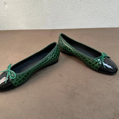 Luxury Brand Women's Slip-on Bow-accented  Low-heel Shoes Mary Janes Embossed Upper Patent Leather Versatile Casual Shoes