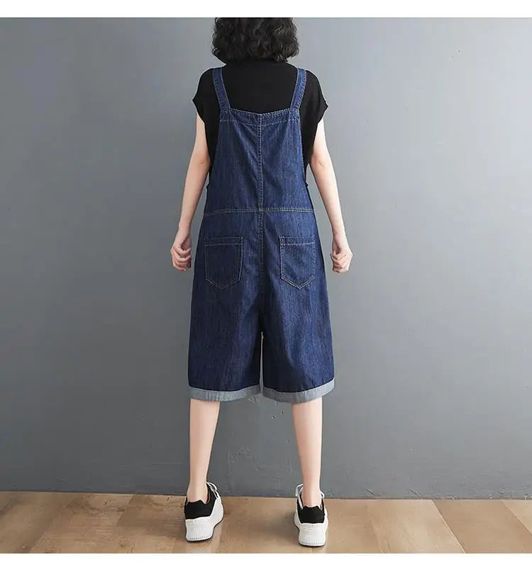 Summer Denim Straps Shorts Jeans Overalls Women Korean Wide Leg Jumpsuits Female Suspender Rompers Casual Conjoined Fifth Pants