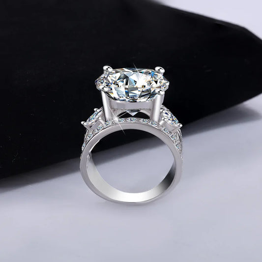 Women's PT950 Platinum Wedding Ring, Sansheng Sanshi Theme, Full Moissanite 5Ct Crown Pigeon Egg Design