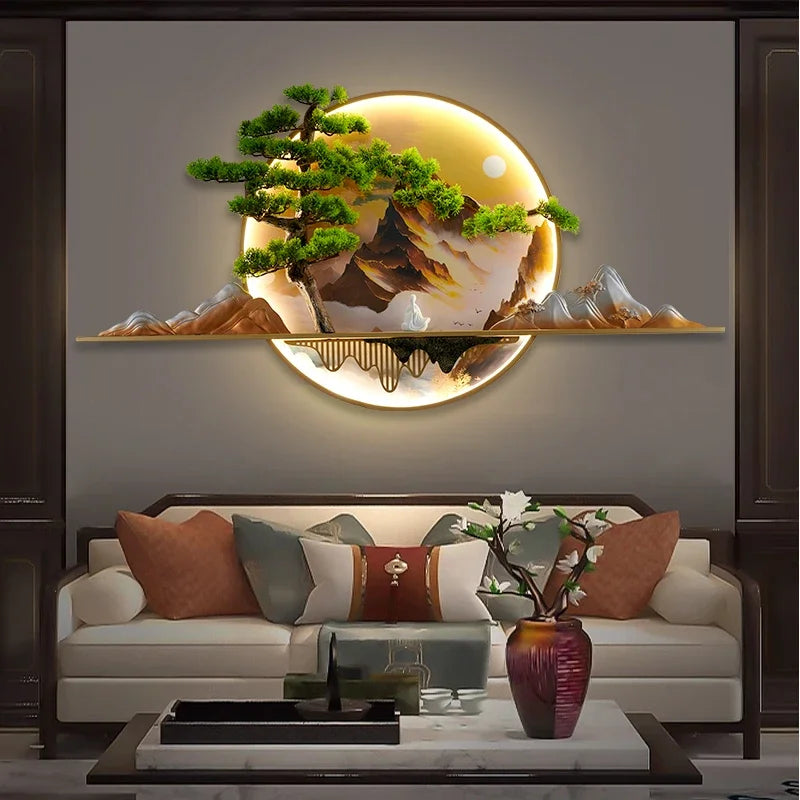 TINNY Modern LED Wall Picture Light Inside Creative Chinese Pine Landscape Mural Sconces Lamp for Home Living Bedroom Study