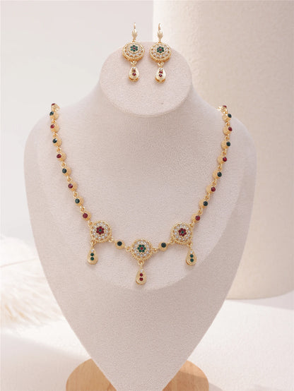 Moroccon Style Inlaid Rhinestone Design Necklace Plus Earring Set To Meet A Variety Of Occasions To Wear Jewelry
