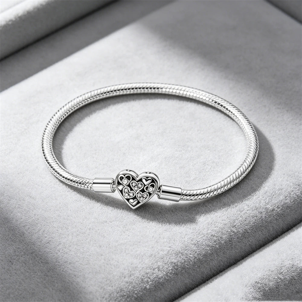 2026 Hot Selling 925 Silver Heart Shaped Buckle Snake Chain Sparkling Zircon Original Bracelet Women Fashionable Luxury Jewelry