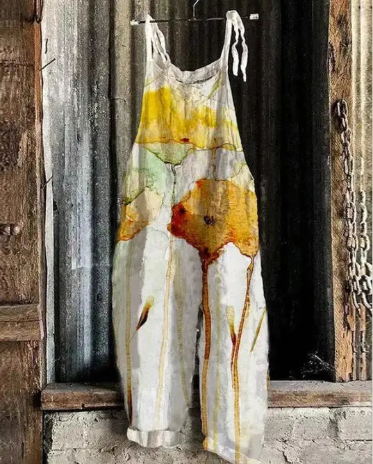 Vintage Style Jumpsuit Women Casual Floral Rompers Loose Boho Casual Jumpsuits Sleeveless Print Strappy Jumpsuit 2024 New