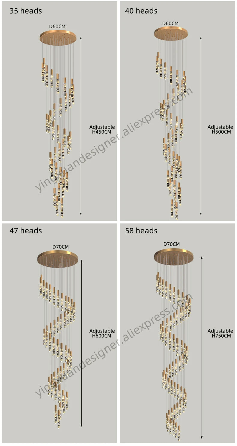 Crystal Staircase Pendant Lamp Modern Gold Lighting Fixture Ceiling Hang Pendant Light Luster Indoor Villa Loft Stair Chandelier
