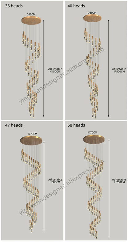 Crystal Staircase Pendant Lamp Modern Gold Lighting Fixture Ceiling Hang Pendant Light Luster Indoor Villa Loft Stair Chandelier