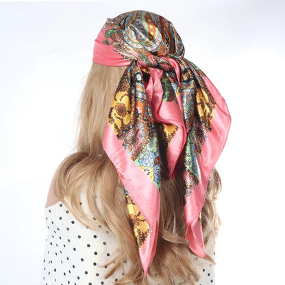 New 90*90cm Retro Brand Women Silk Scarf Bandanna Fashion Bohemian Pattern Square Hijab Lady Wrap Headband Foulard Muffler