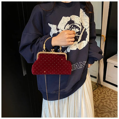 Luxury Design Women's Evening Clutch Purse Dinner Party Ladies Small Clip Shoulder Bag Handbags Retro Female Chain Crossbody Bag