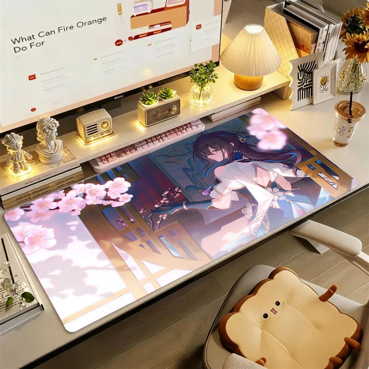 Gaming Mouse Pad,Large Extended Desk Mat,Anti-slip Rubber Base,Stitched Edges,Chinese Blue Outfit Twin Plum Anime Girls