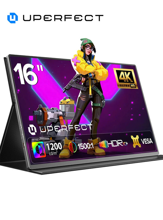 UPERFECT Portable Monitor 4K 1200 Nits 16" Laptop Monitor 3840*2400 UHD HDR FreeSync 16:10 1500:1 USB-C & MINI HDMI VESA & Smart Case Travel Second Screen for PC Phone Xbox Switch
