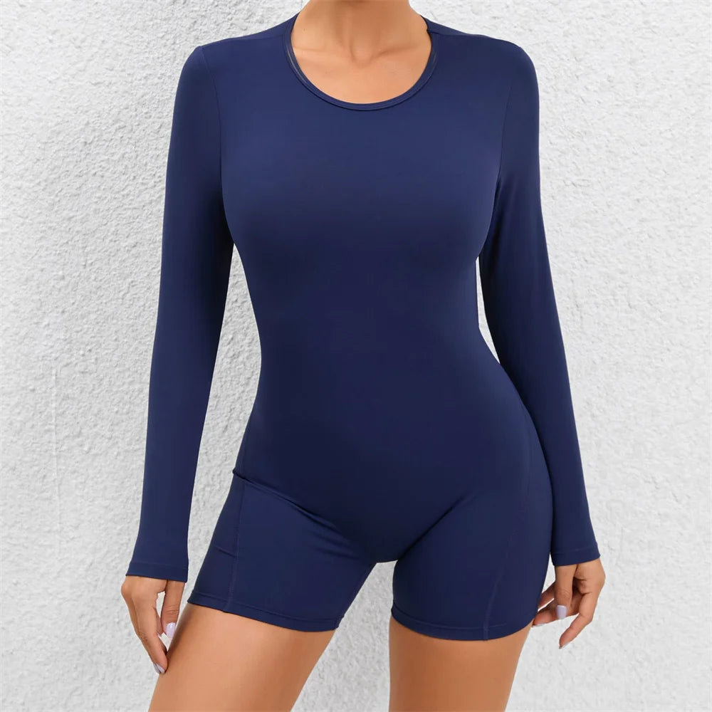 2024 Nylon Women Jumpsuit Long Sleeve Yoga Set Backless One-piece Bodysuit Fitness Gym Workout Rompers Exercise Outfit Suits