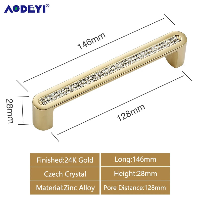 Crystal Drawer Pull Handles Diamond Sliver Wine Wardrobe Decotation Furniture Dresser Kitchen Cupboard Cabinet Knobs Gold Chrome