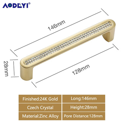 Crystal Drawer Pull Handles Diamond Sliver Wine Wardrobe Decotation Furniture Dresser Kitchen Cupboard Cabinet Knobs Gold Chrome