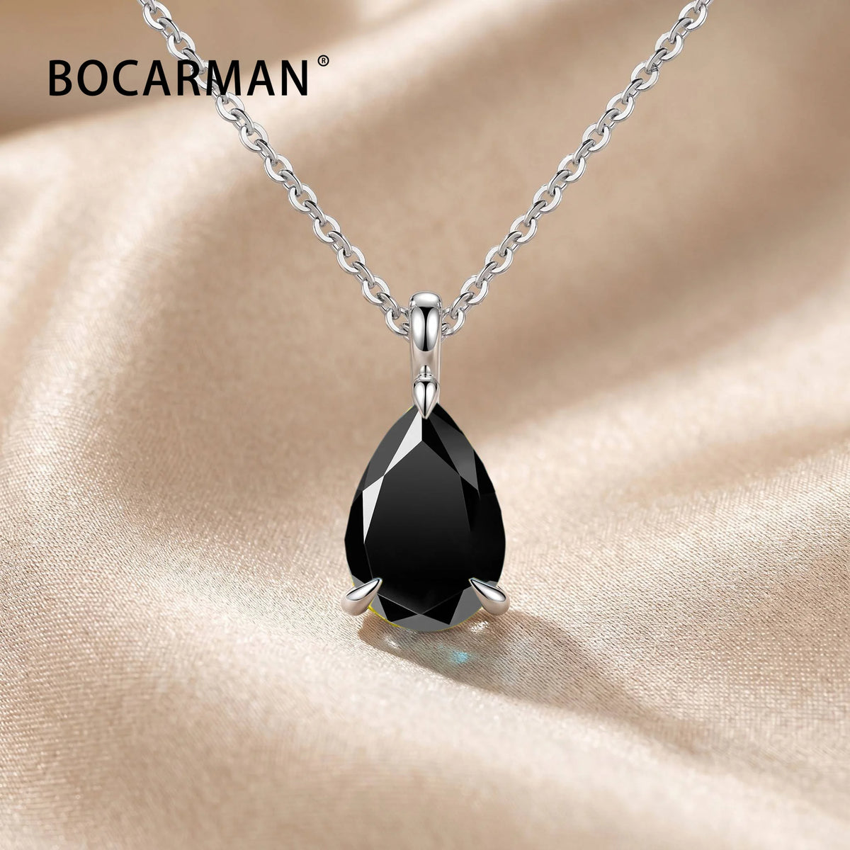 Bocarman Colorful Pear Moissanite Pendant on S925 Silver Chain GRA Iridescent Teardrop Whimsical Enchanting Gift