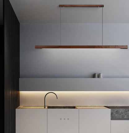 Nordic Wood Pendant Lights LED Modern Hanging Lamps for Dining Living Room Kitchen Office Shop Long Strip Celling Lamp