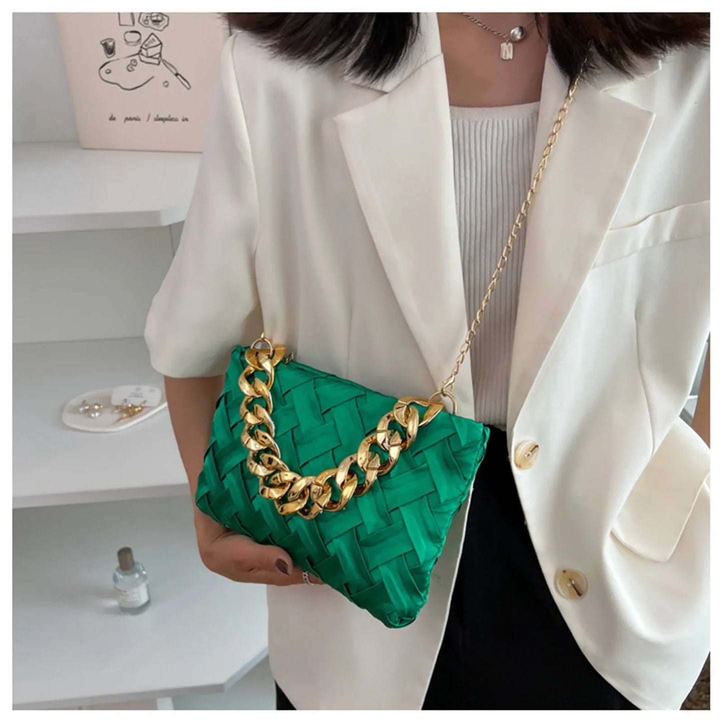 Chain Female Bag Braided Design Pleated Retro Shoulder Crossbody Bags for Women New Trend Handbag Evening Clutch Bag