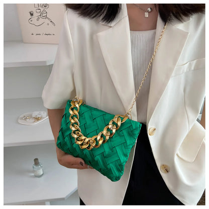 Chain Female Bag Braided Design Pleated Retro Shoulder Crossbody Bags for Women New Trend Handbag Evening Clutch Bag