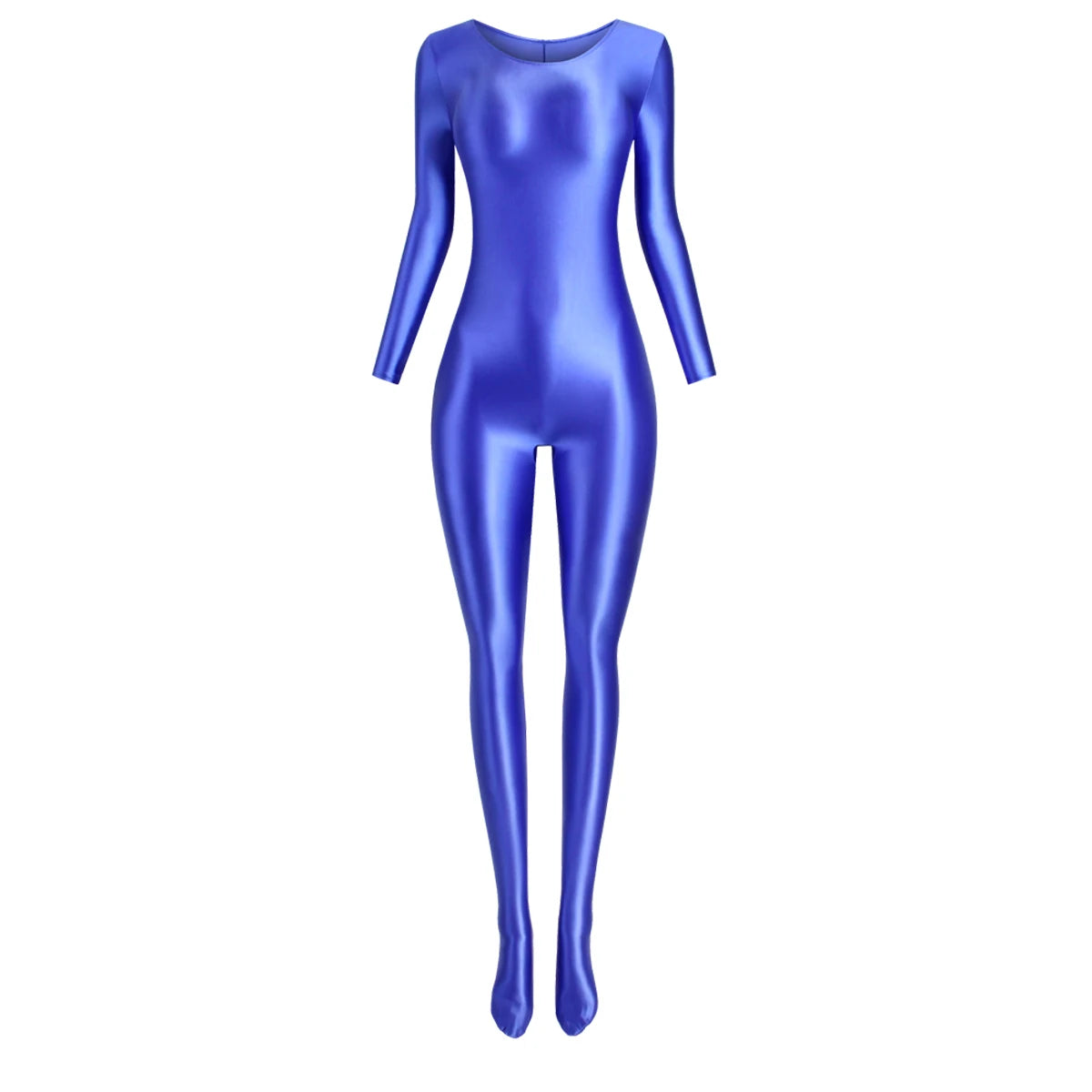 MJINM Women Smooth Overalls Long Sleeve Tights Round Neck Full Length Stretch Zentai Bodysuits Yoga Fitness One Piece Jumpsuits