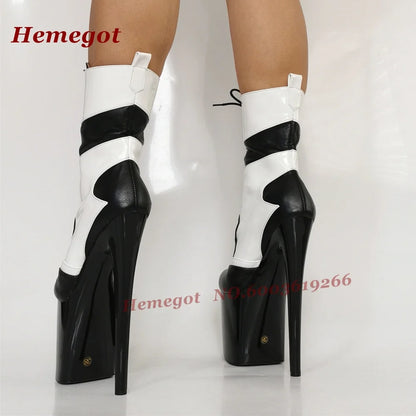 White Platform Lace-Up Ankle Boots Steel Pole Dance Performance Shoes Round Toe Stiletto High Heels Cross Tied Zip Women's Boots