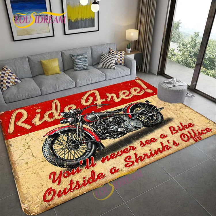 Retro Motorcycle Area Rug Carpet Moto Fans Non-slip Large Door Step Mat Bathmat for Living Room Bedroom Entrance Home Decoration