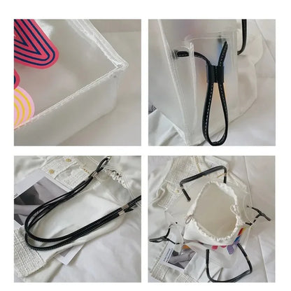 New FashionTransparent Tote Bag for Women Large Capacity Jelly Shoulder Handbag Versatile Casual Crossbody Bag for Spring Summer