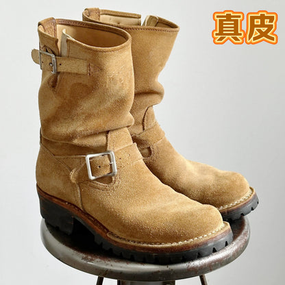 Cow Suede All-Macth Motorcycle Boots Men's Women Engineer Ort Shoes Retro Motorcycle Boots Faded Mid-Calf Shoes Motocross Boots