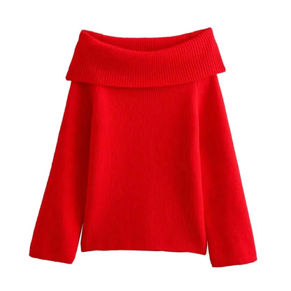 HH Women Fashion Solid Off Shoulder Sweater Long Sleeve Knitted Pullover Sweater Autumn Female Casual Knitwear Chic Top