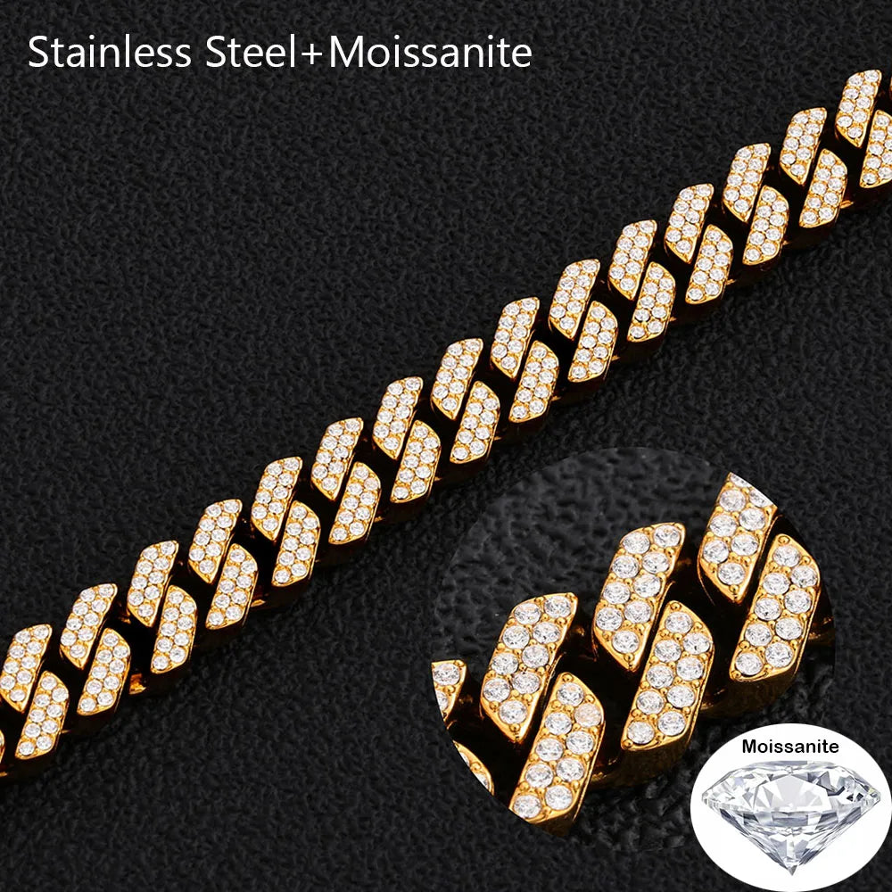 Hip Hop Fine Jewelry 8mm Stainless Steel Cuban Chain Iced Out 2 Rows VVS1 Moissanite Necklace Bracelet Miami Fashion For Men