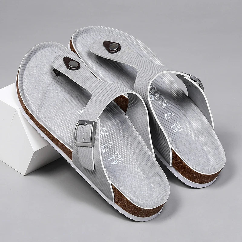 All-match Flats Beach Slippers Mens Thick Sole Men Cork Luxury Sandals Beach Vacation Comfort Shoes Slip on Flip Flops for Men