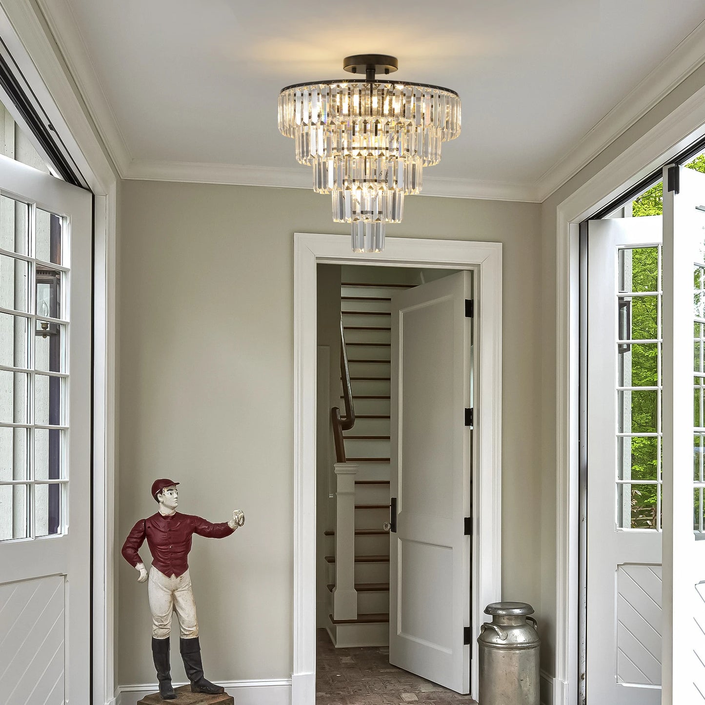 20" Black Crystal Chandelier Ceiling Light, Modern Luxury 10-Light Flush Mount Light Fixture, Elegant Home Lighting