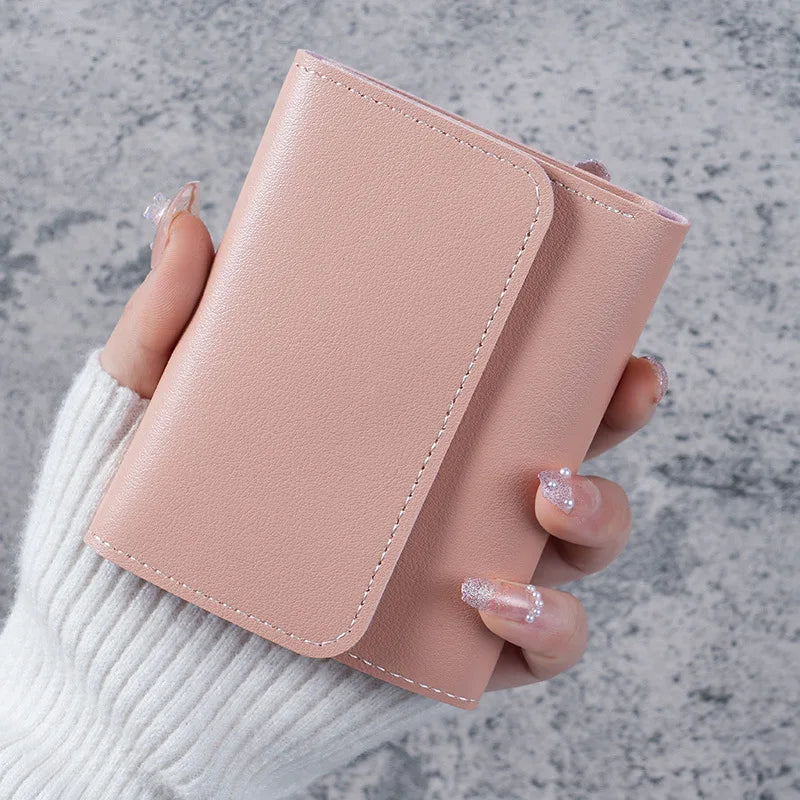 Trendy Short Women's Wallet Ultra Thin Triple Fold Smooth Surface Multi-Functional Card Bag Student Ticket Clip