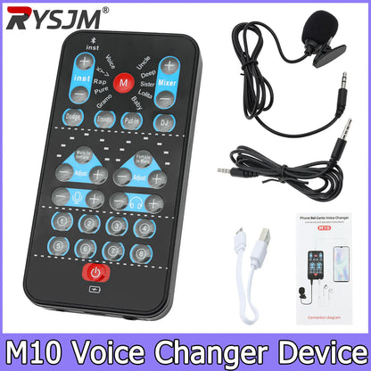 Recording Sound Card M10 Voice Changer Device Handheld Live Sound Card Sound Board Set for Podacsting Broadcasting Singing Recor