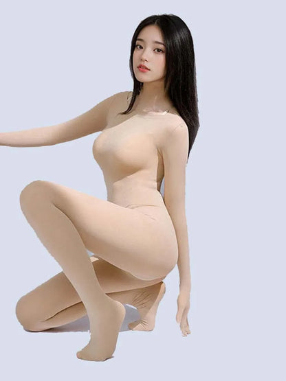 Sexy 120D Crotch Zipper Jumpsuit High Elastic Shaping Women's Bodysuit Shaping Tights Five Finger Gloves Unitard Woman Leotard