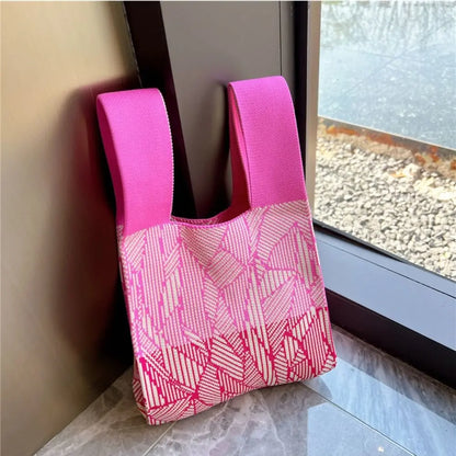 Handmade Knit Handbag Niche Design Knot Wrist Bag Reusable Mini Tote Bag Women Girls  Shoulder Bag New Fashion Shopping Bags