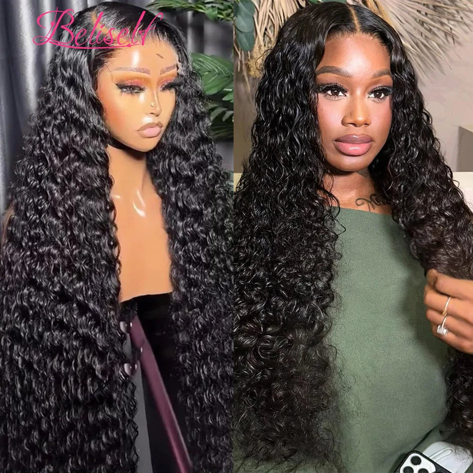 Water Wave 13x6 HD Lace Frontal Wig 250 Density Curly HD Lace Wig 13x6 Human Hair Pre Plucked Wet and Wavy Wigs Beliself