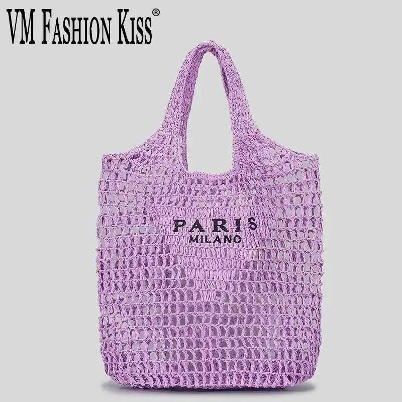 2024 Luxury Design Women Plaited Raffia Straw Bag Large Capacity Casual Tote Handbag Hollow Summer Beach Vacation Shoulder Bag