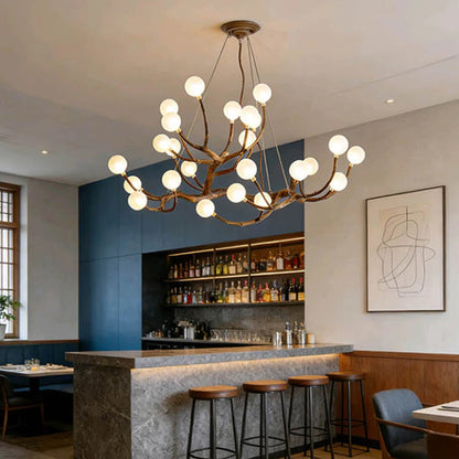 Retro Resin Tree Branch Chandeliers Frosted Glass Bubble LED Pendant Lamp for Living Dining Room Home Decor suspension luminaire