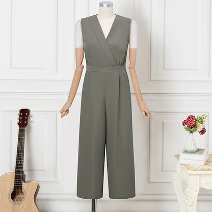 ZANZEA Women Jumpsuits Solid Sleeveless V Neck Rompers Elegant Office Ladies Clothing European Bottoms Pockets Casual Overalls