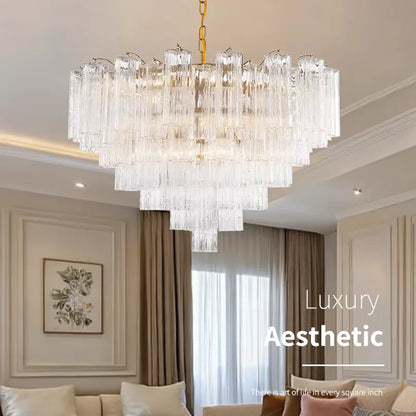 Round Murano Glass Ceiling Chandelier For Dining Living Room Bedroom Foyer Amber Glass Crystal Tube Hanging Chandelier Lights