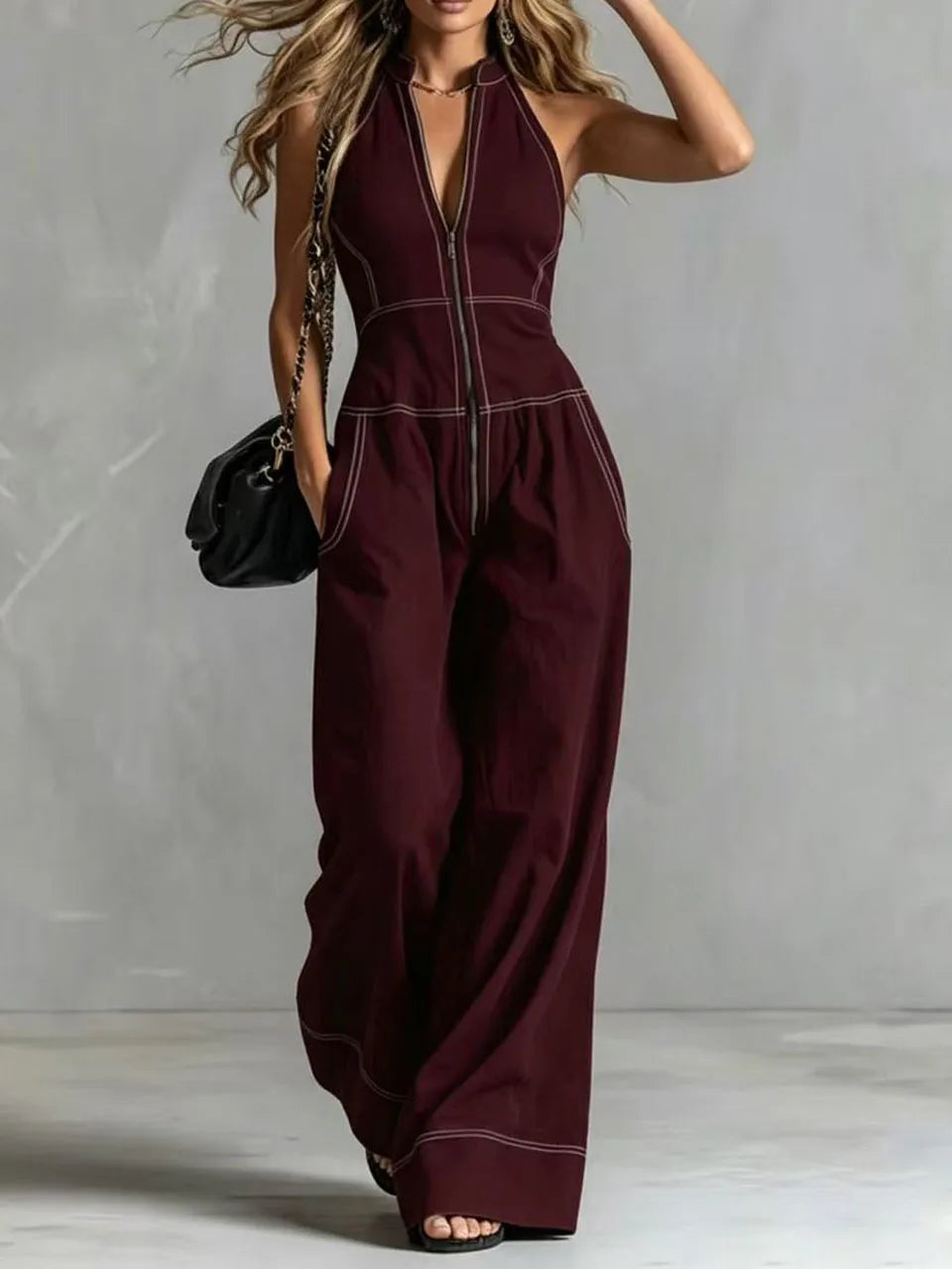 2026 New Women Stand Collar Sleeveless Jumpsuit Loose Casual Office Daily Wear Rompers