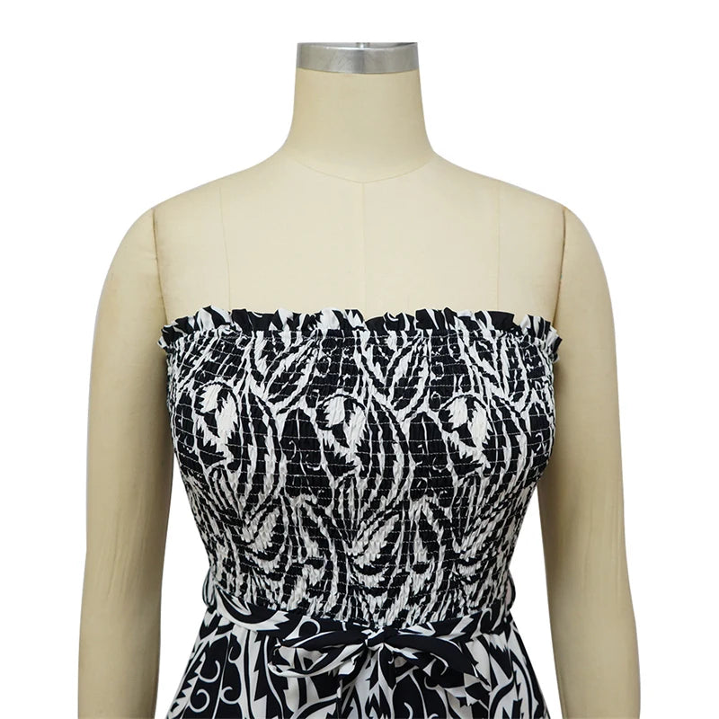 Elegant Print Jumpsuits for Woman Romper Sleeveless Backless Strapless High Waist Loose Straight Wide Leg Jumpsuit Club Clothing