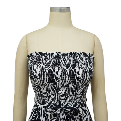 Elegant Print Jumpsuits for Woman Romper Sleeveless Backless Strapless High Waist Loose Straight Wide Leg Jumpsuit Club Clothing