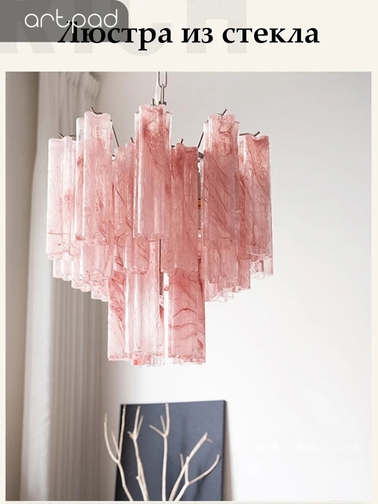 Designer Murano Ceiling Chandeliers Pink Colorful Glass LED Hanging Pendant Lights for Living Dining Room Bar Villa Art Lighting