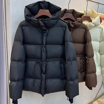Winter Women Parkas Down Cotton Padded Coat Pink Warm Sashe Hooded Outwear Female Thick Snow Wear Coats Puffer Quilted Jacket