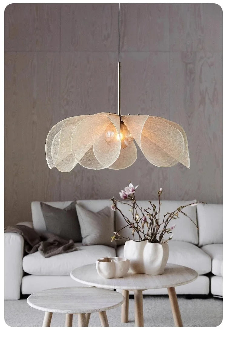 Japanese Wabi Sabi Flower Chandelier French Fabric Modern Ceiling Pendant Lights Living Bedroom Home Decor Lighting Hanging Lamp
